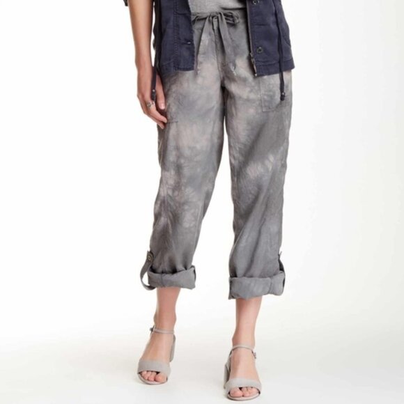 Anthropologie Marrakech Charlotte Tencel Linen Pants Tab Roll Gray Sz 27 NWOT - Picture 1 of 9